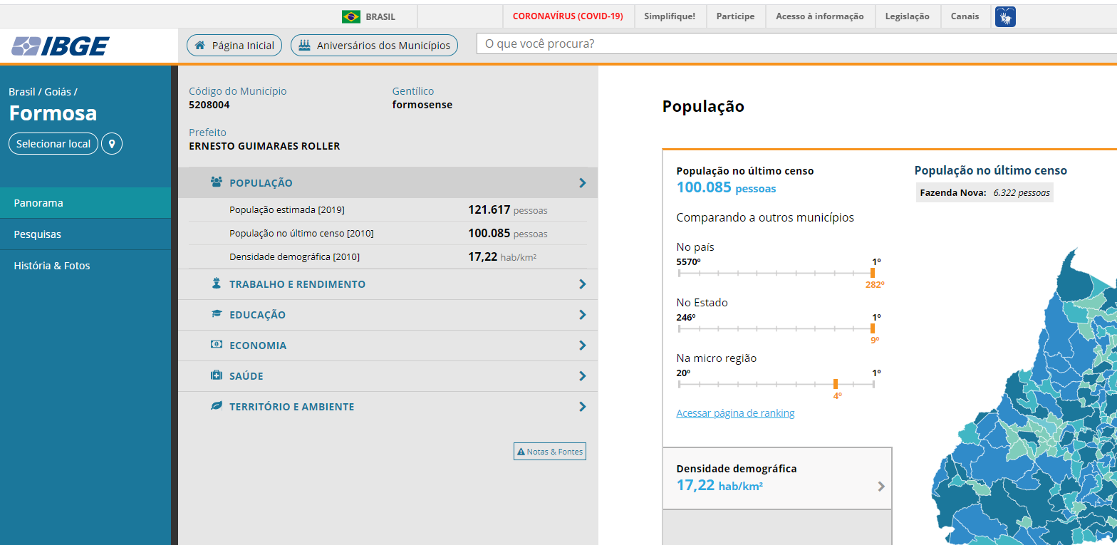 Censo de 2019, mostra que Formosa ultrapassou a barreira de 120 mil habitantes