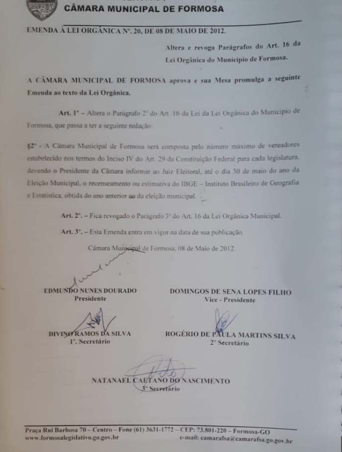 Emenda aprovada pela câmara em 8 de maio de 2012