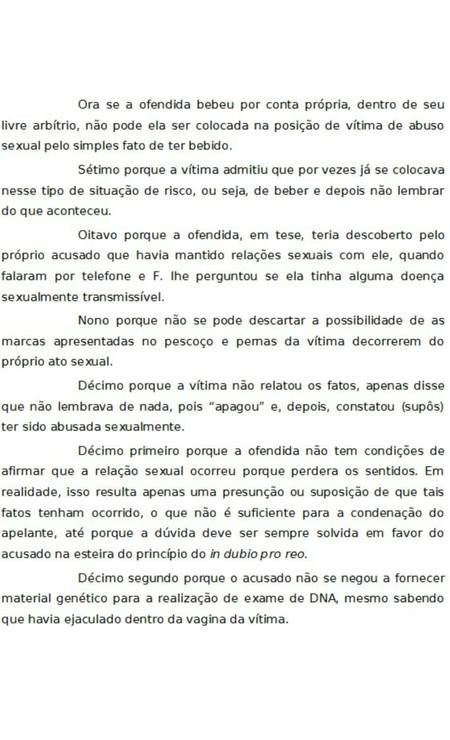 Trecho da decisão que anularam a condenação por estupro (Foto: Reprodução)